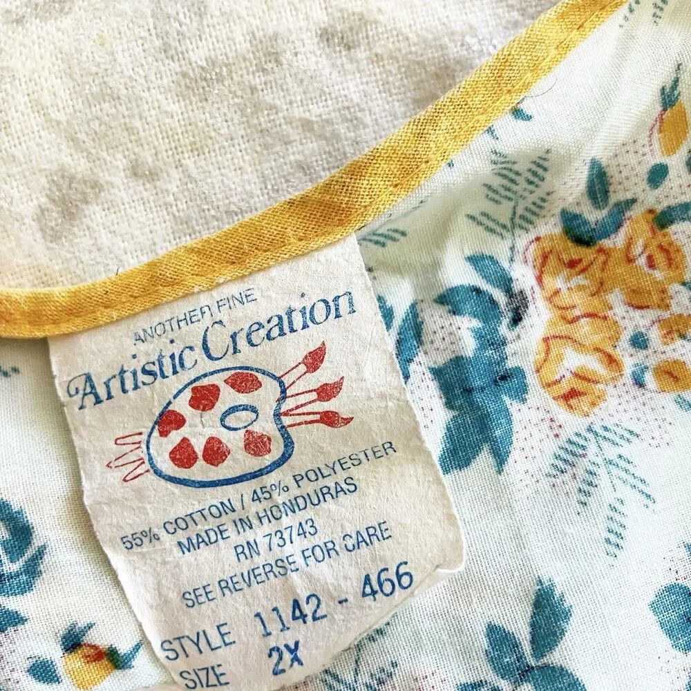 Vintage Artistic Creation Cobbler Smock Apron Womens 2X Floral Pockets Snaps